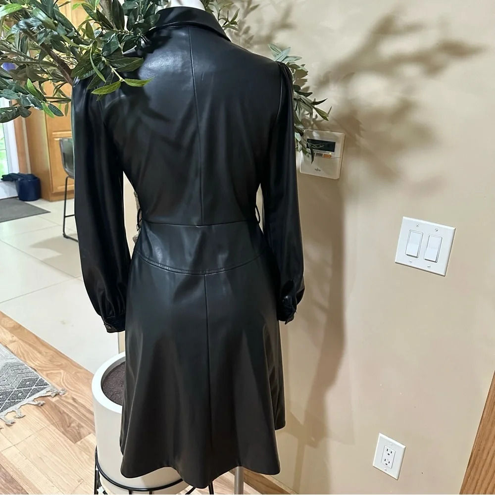 Calvin Klein Women's Faux Leather Black Dress without belt - Picture 3 of 9